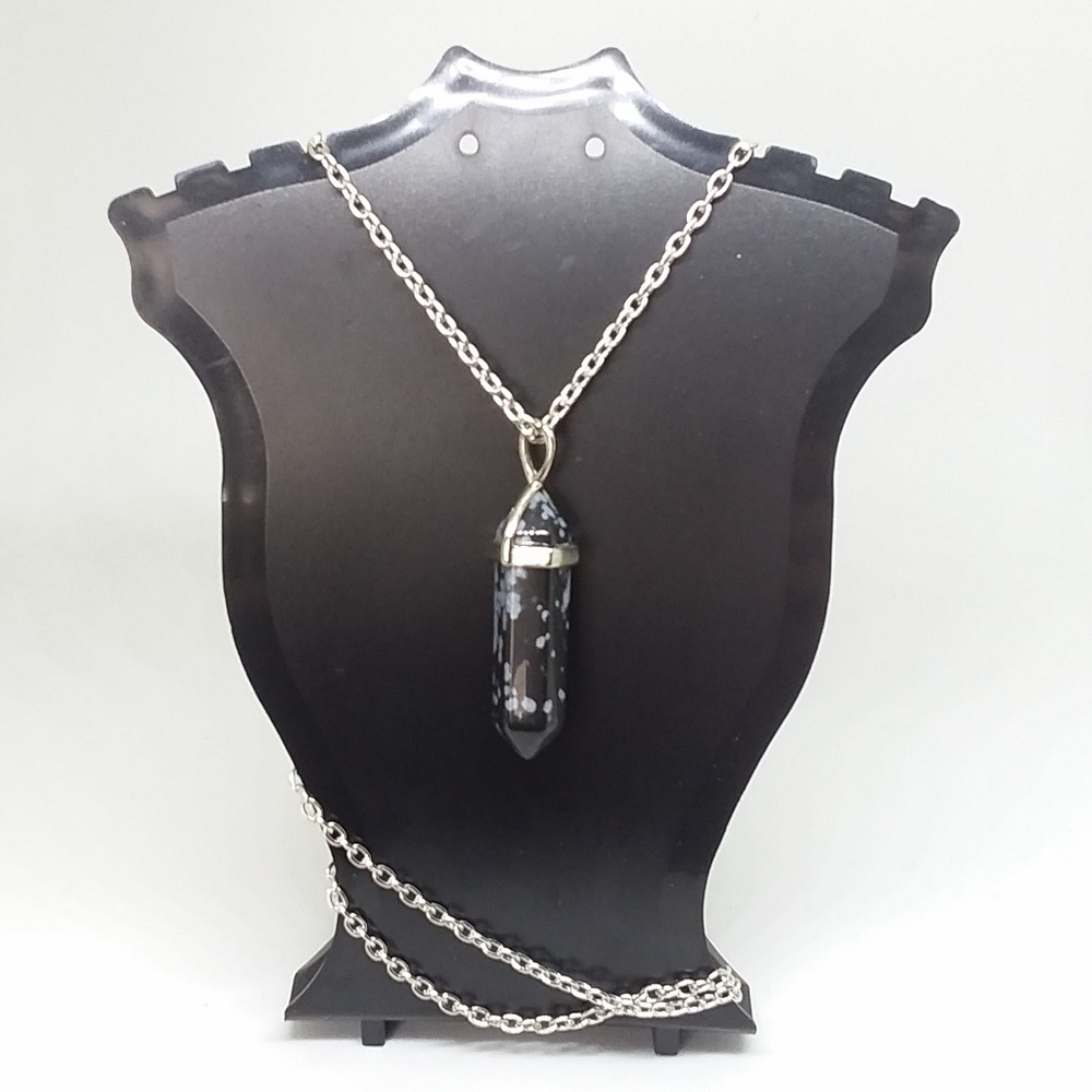 Snow Jasper Stone Hexagon Point + 18" Chain - Picture 2 of 2